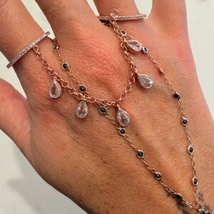 Custom Rose Gold Chain double ring with Teardrop CZ